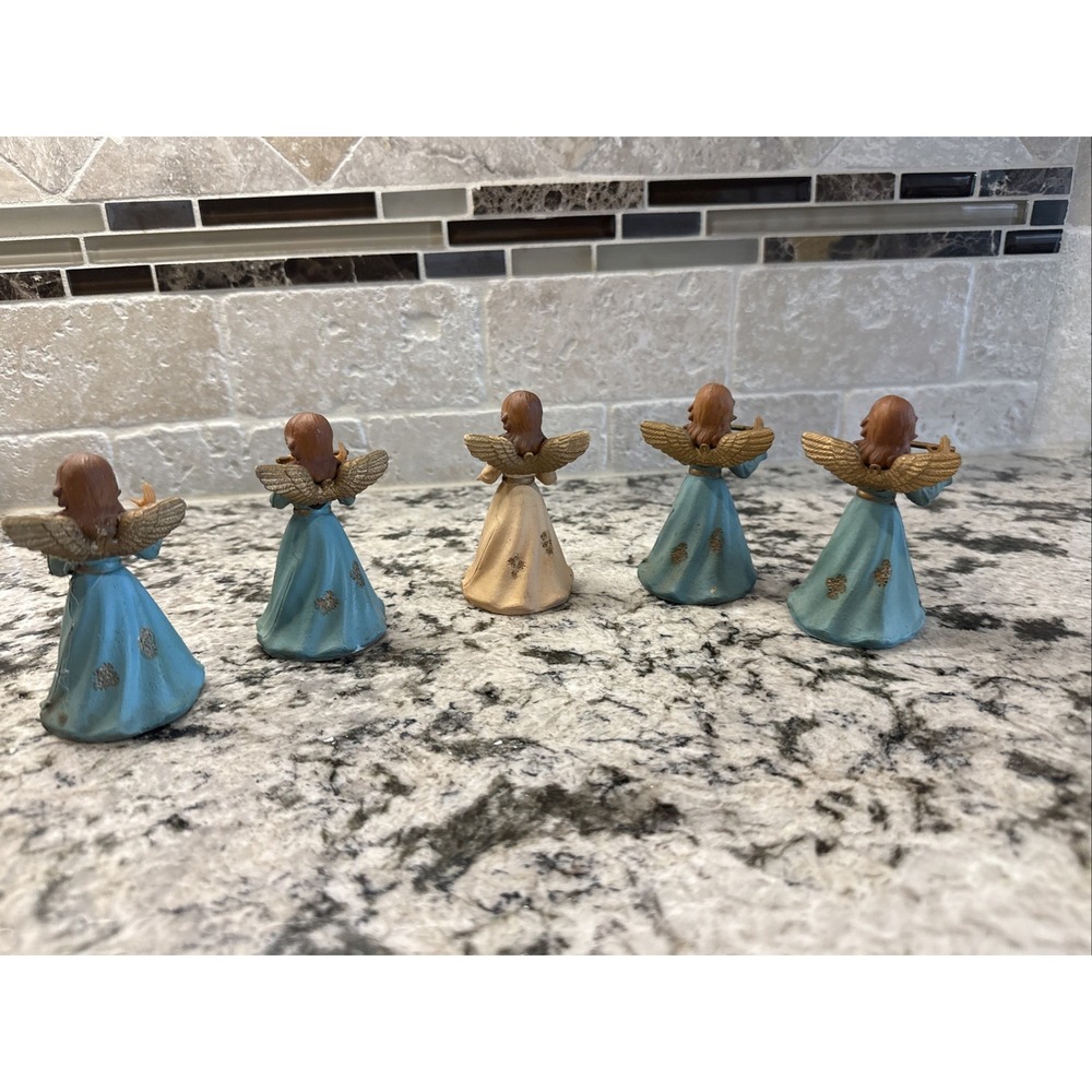 5 Vtg Art Plastics Angel Figurine Ornament Lot British Hong Kong Songbook Flute - Picture 8 of 9